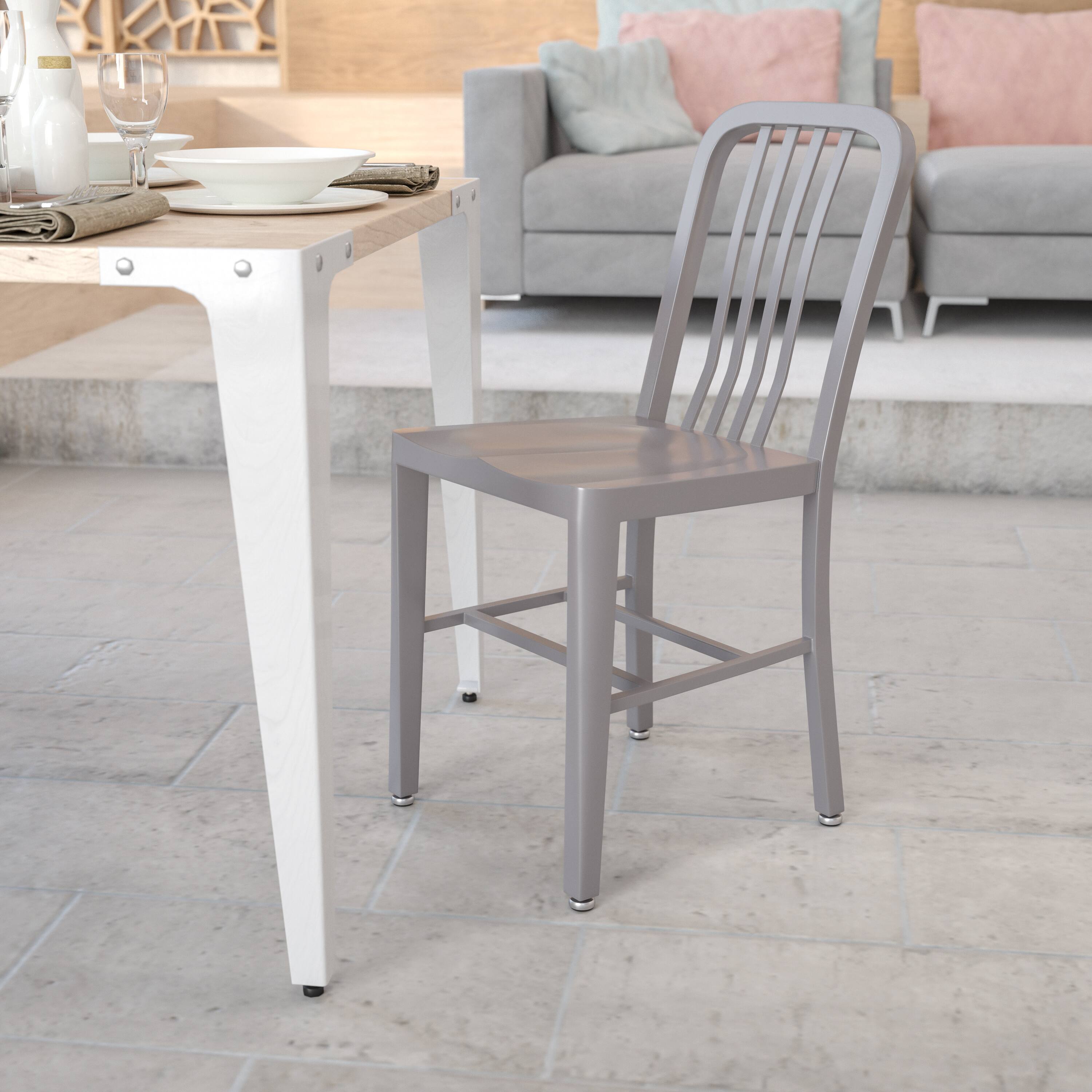 Alt View 1. Emma + Oliver - Commercial Grade Colorful Metal Indoor-Outdoor Chair - Silver.