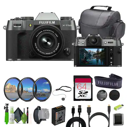 FUJIFILM X-T5O ASPHERICAL FUJINON LENS PZ 052 052 SUPER PZ & OIS EBC M MC XC 1:3.5-5.6 15-45mm DRIVE AEL 4 : - FUJIFILM 64G GB SP XC BUHUM IHHM