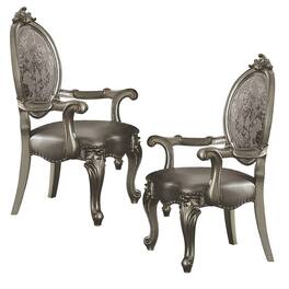 Manhattan Lane - Wooden Arm Chairs with Fabric Upholstered Back and Leatherette Seat, Set of Two - Silver