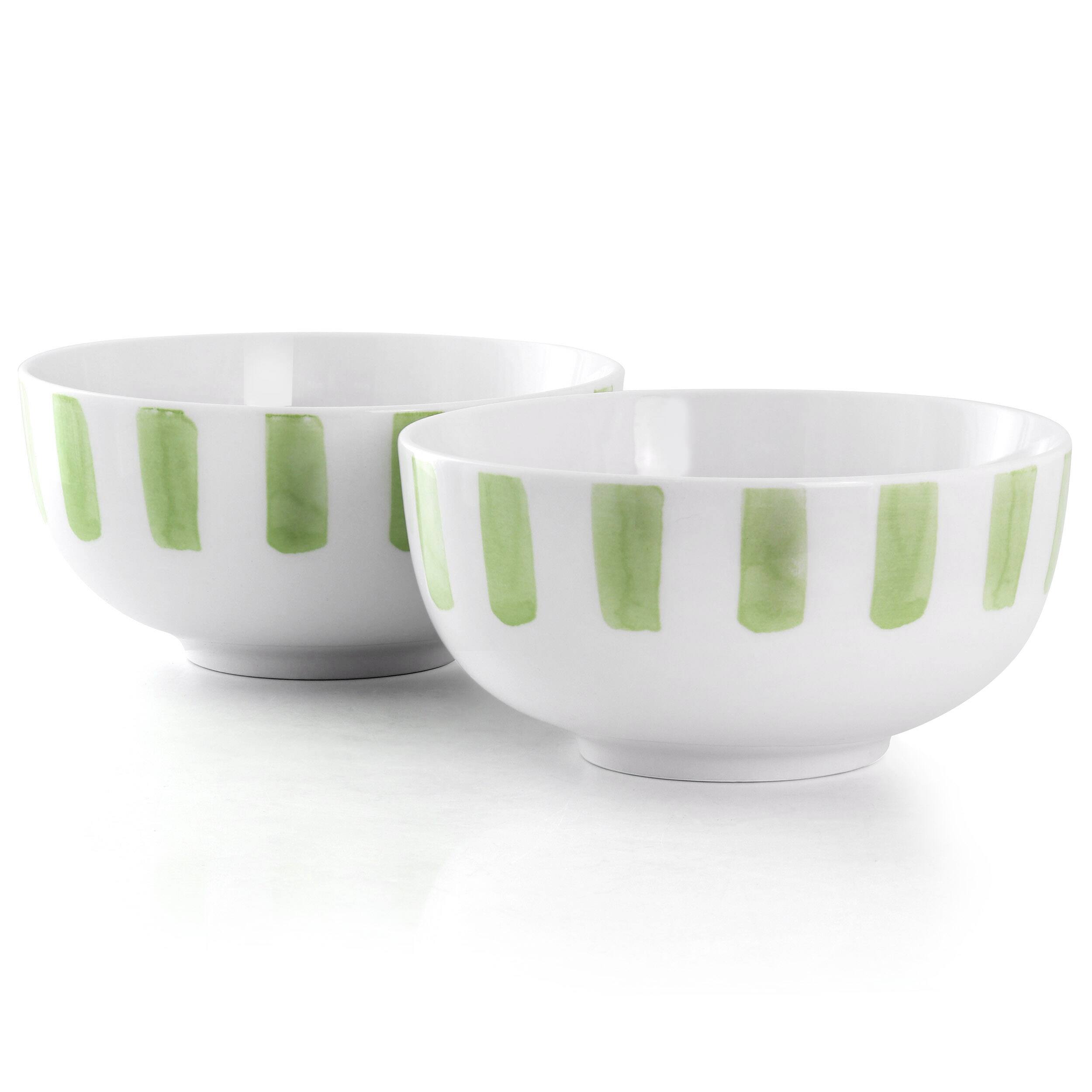 Angle. Gibson - Gibson Home Pacific Waves 2 Piece Fine Ceramic Cereal Bowl Set in Green - Green.