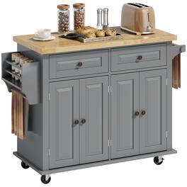 Homcom - Mobile Kitchen Island Table, Kitchen Island Cart on Wheels with Storage Cabinets - Gray