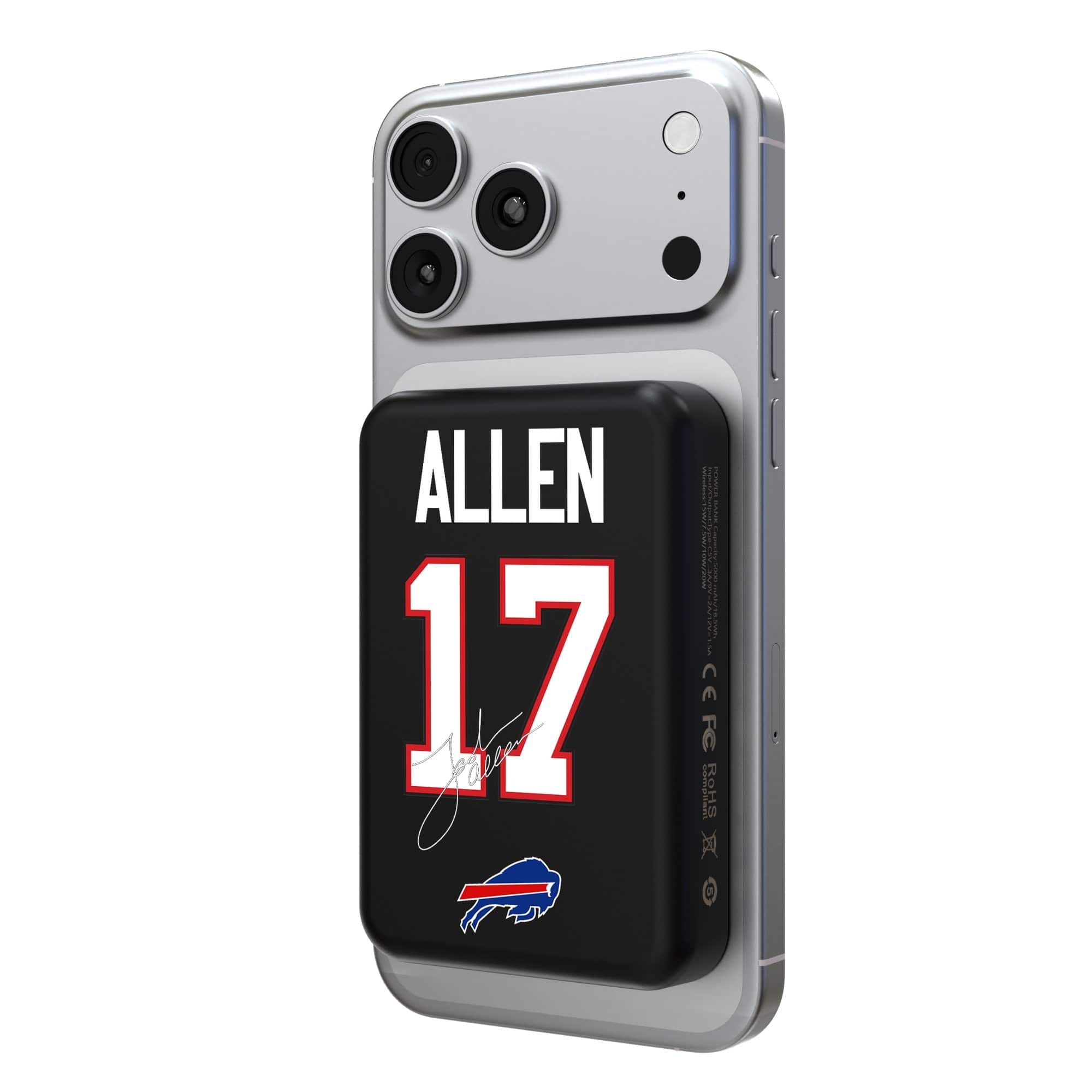 Keyscaper - Josh Allen Buffalo Bills 5000mAh Wireless Magnetic Power Bank - Black
