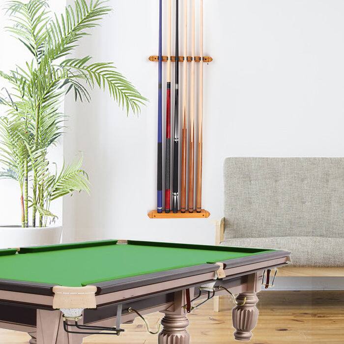 Alt View 3. GSE Games & Sports Expert - 2-Piece Wood 6 Billiard Pool Cue Rack Wall Mounted Holders, Pool Cue Sticks Wall Rack Set - Oak - Oak.