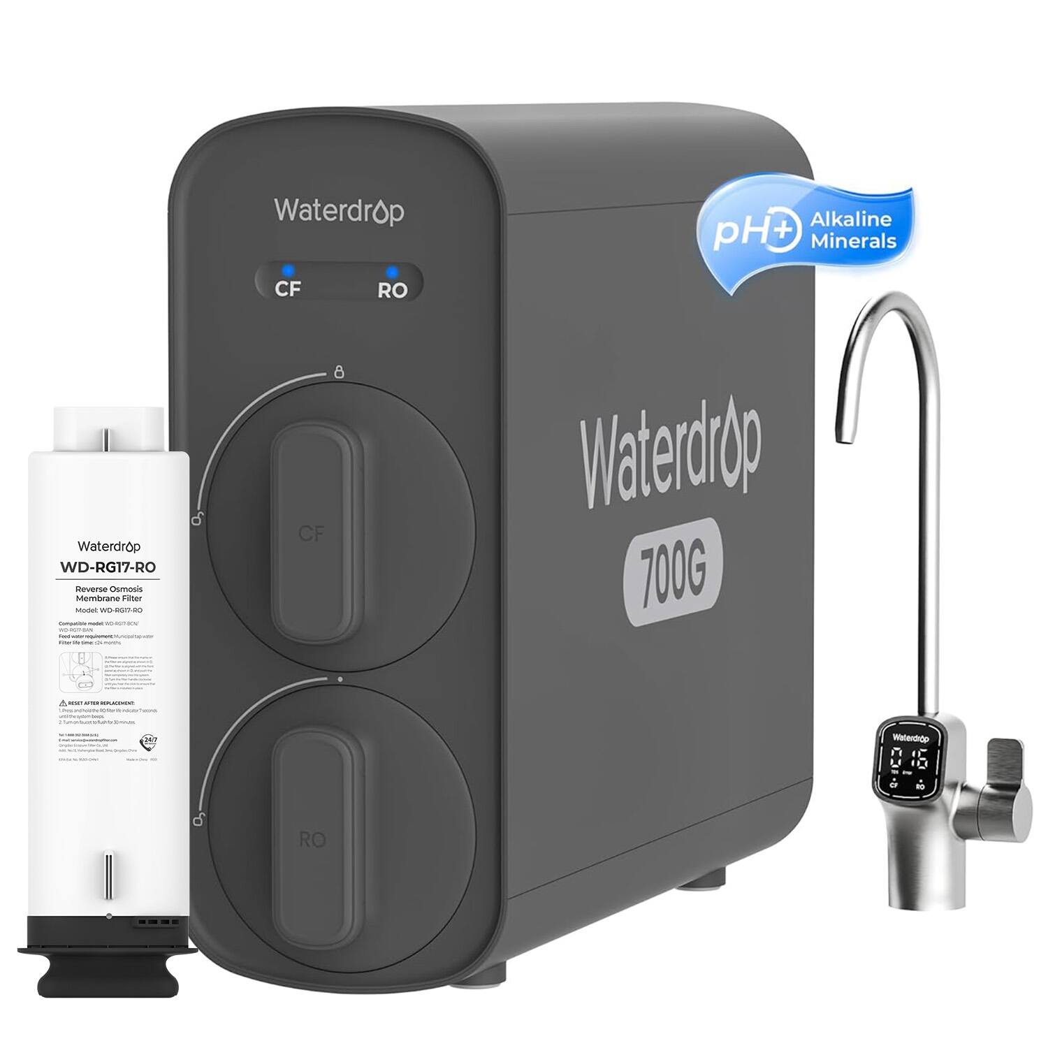 Waterdrop - G5P700A Alkaline Mineral pH+ Reverse Osmosis Water Filter, NSF/ANSI 372 Certified, 700G Reverse Osmosis System - Black price history on PriceWatchPro