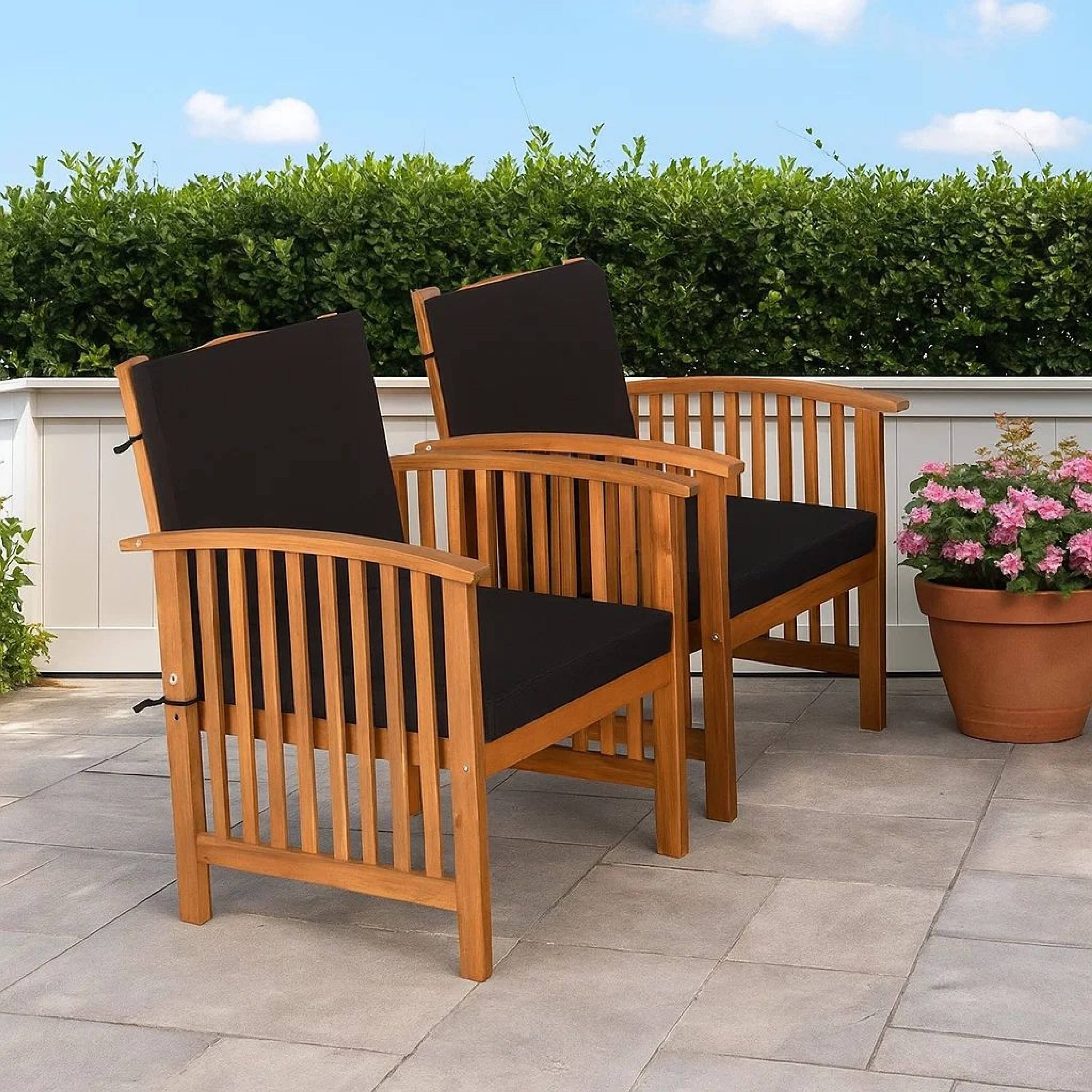 Alt View 7. Manhattan Lane - Kaila Outdoor Armchair Set of 2, Black Cushions - Black, Natural Brown.