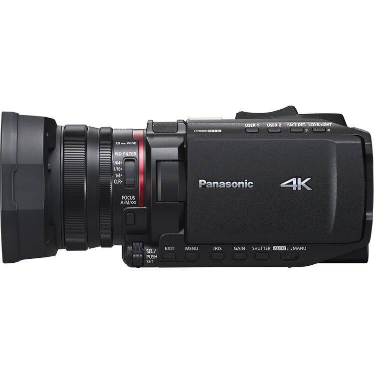 HYBRID COO USER 1 USER 2 FACE DET. LCD B.LIGHT 3 a 25 WIDE ND FILTER 1/64 1/16- 1/4- CLR- FOCUS A/M/0o Panasonic 4K SEL/ PUSH SET EXIT MENU IRIS GAIN SHUTTER AUTO ,MANU