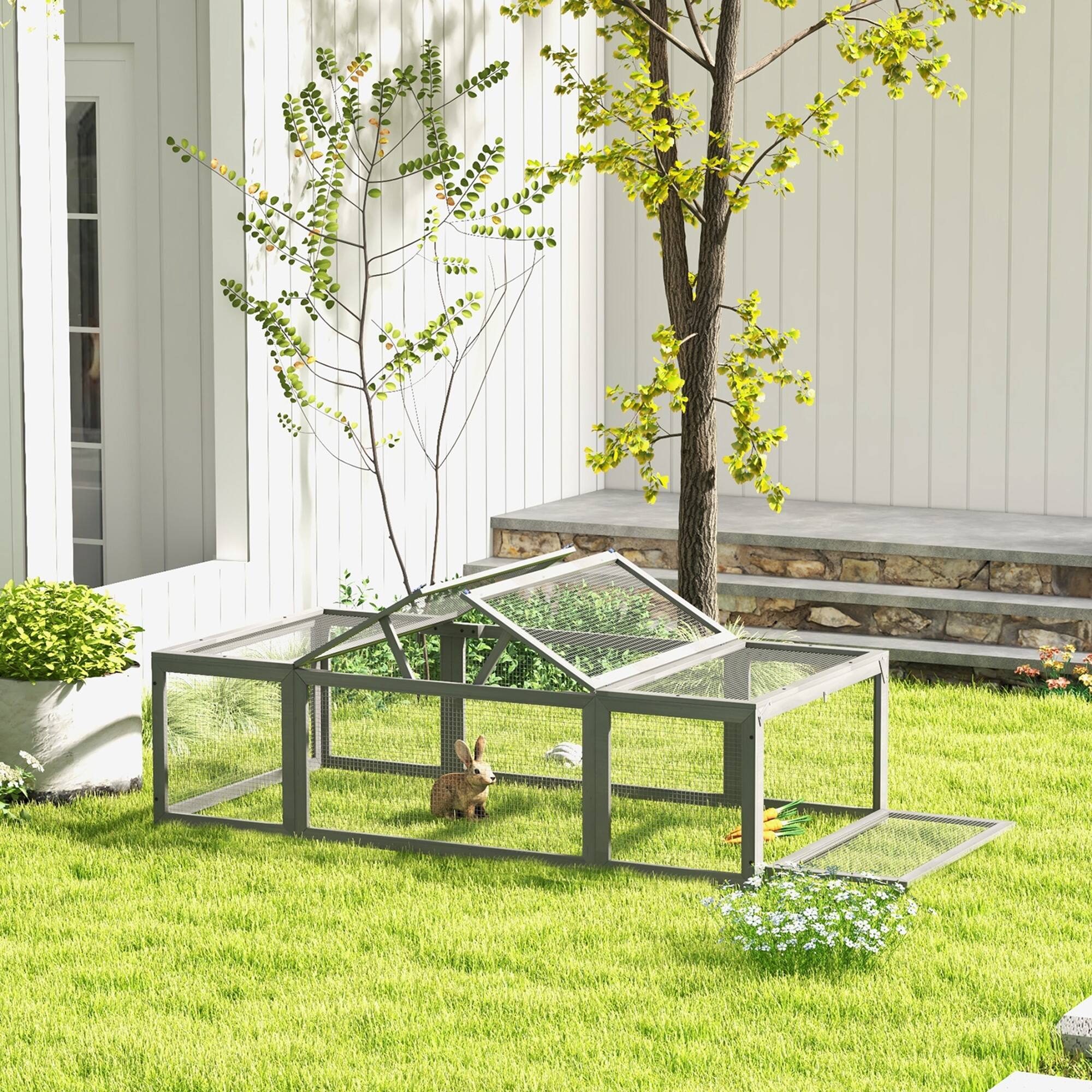 Angle. Pawhut - Large Wooden Rabbit Hutch Bunny Hutch Small Animal Habitat Enclosure Outdoor Run, Lockable Doors.