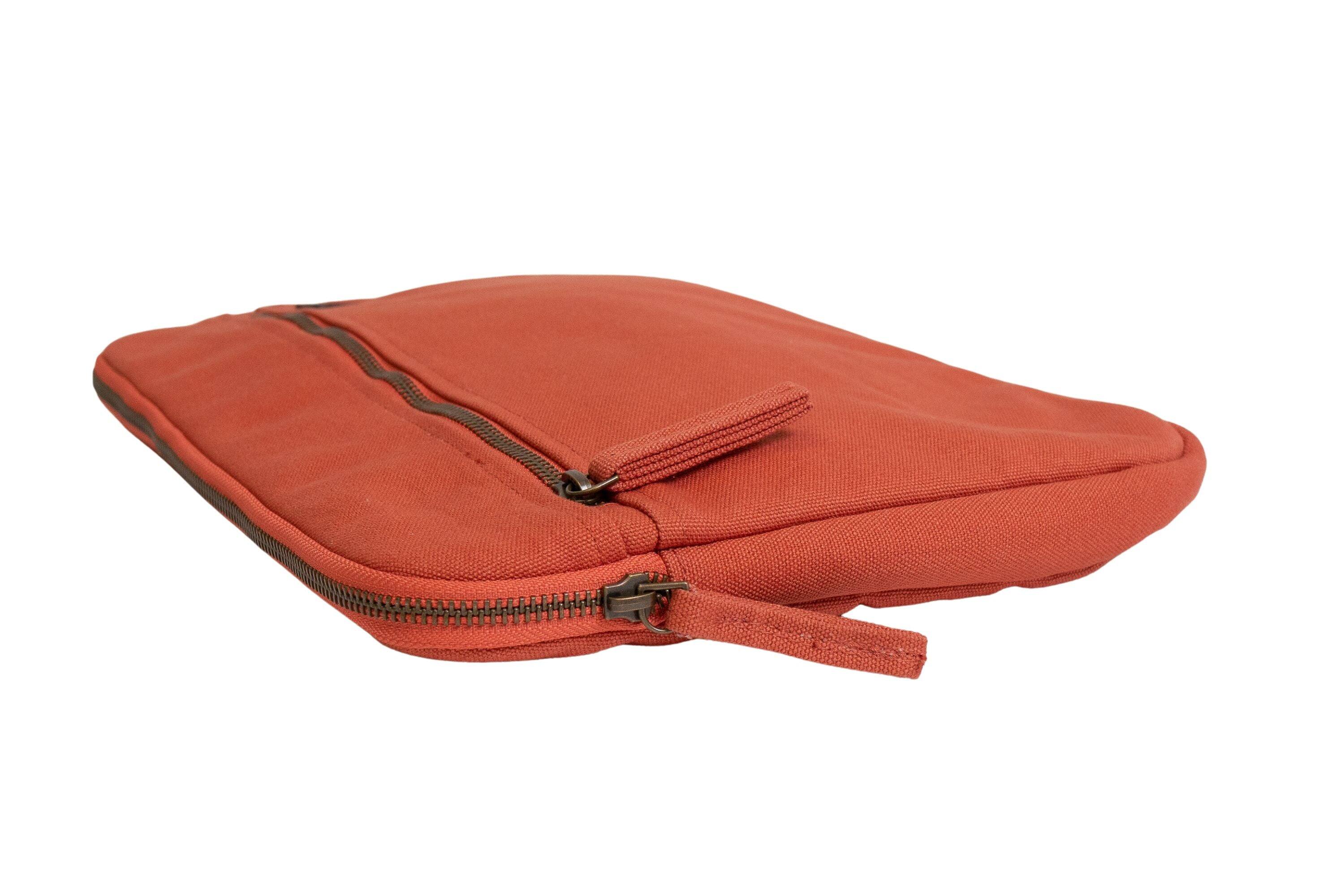 Left. Terra Thread - Organic Cotton Laptop Sleeve 13 inches - Burnt Orange.