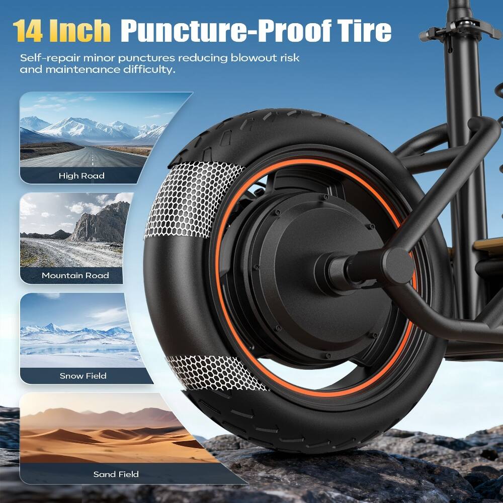 14 Inch Puncture-Proof Tire

Self-repair minor punctures reducing blowout risk and maintenance difficulty.

High Road
Mountain Road
Snow Field
Sand Field