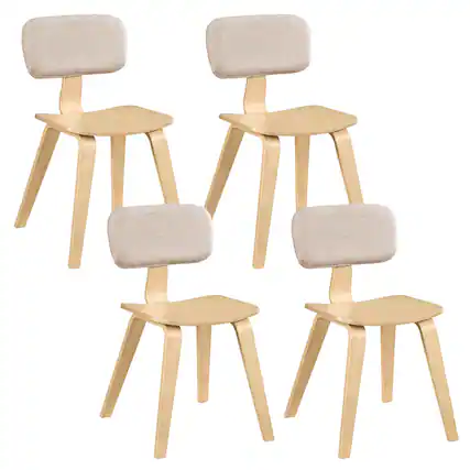 Front. Costway - Costway Dining Chairs Set of 4 with Teddy Velvet Padded Backrest Ergonomic Seat for Kitchen - Beige & Natural.