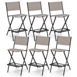Gymax - Folding Bar Stools Set of 6 Patio Sling Chairs w/ Backrest Humanized Footrest - Coffee