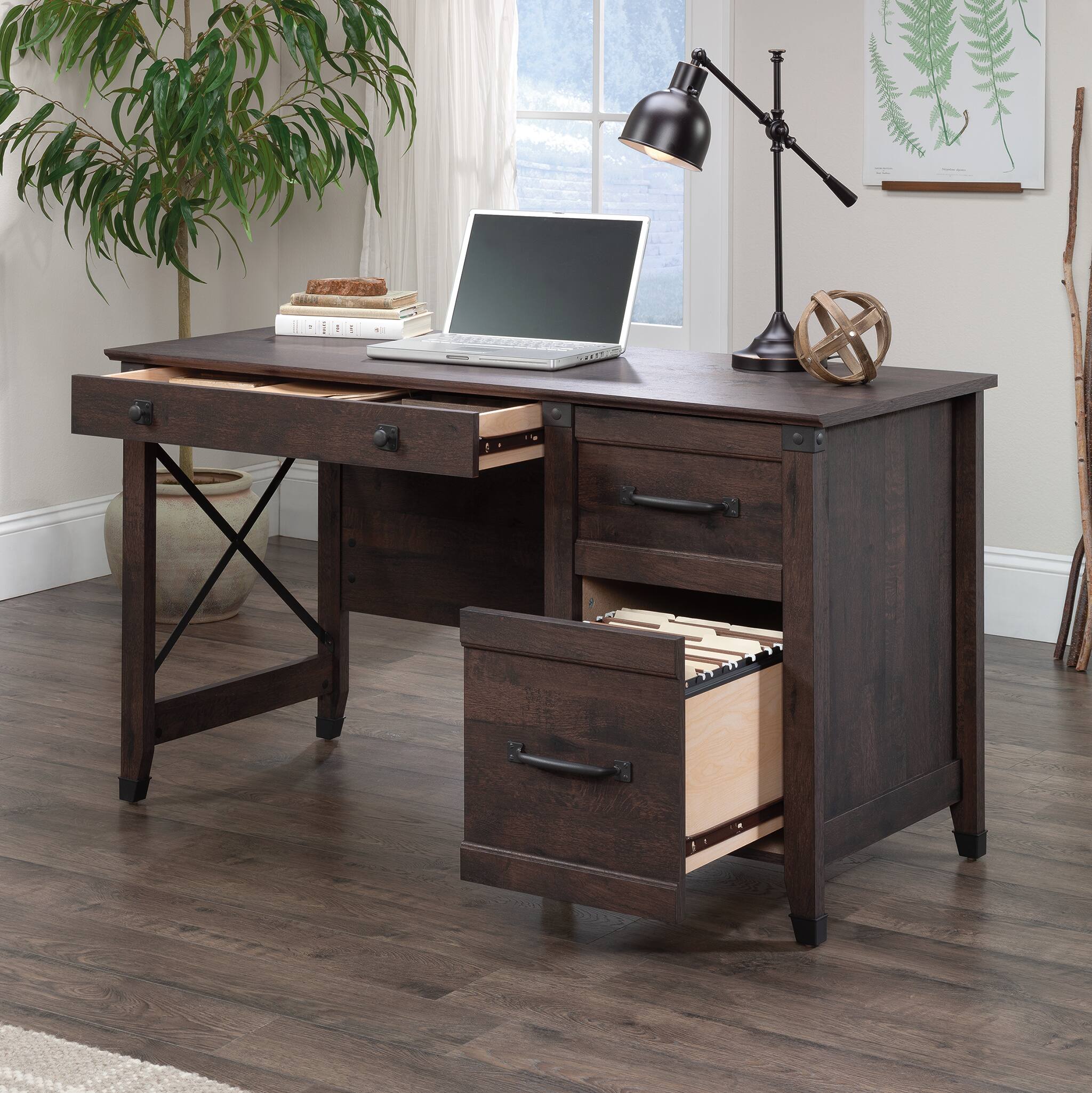 Angle. Sauder - Carson Forge Desk w/ Drawers -Coffee Oak - Coffee Oak.