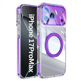Dteck - Magnetic Clear Phone Case for Apple iPhone 17 Pro Max with Metal Rotating Stand,Shockproof PC+TPU Slim Transparent Cover - Darkpurple