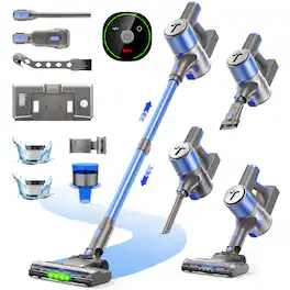Teendow - 300W Cordless Stick Vacuum, 50kPa Suction Lightweight Vacuum Cleaner for Pet Hair, Hard Floors and Carpets - Blue