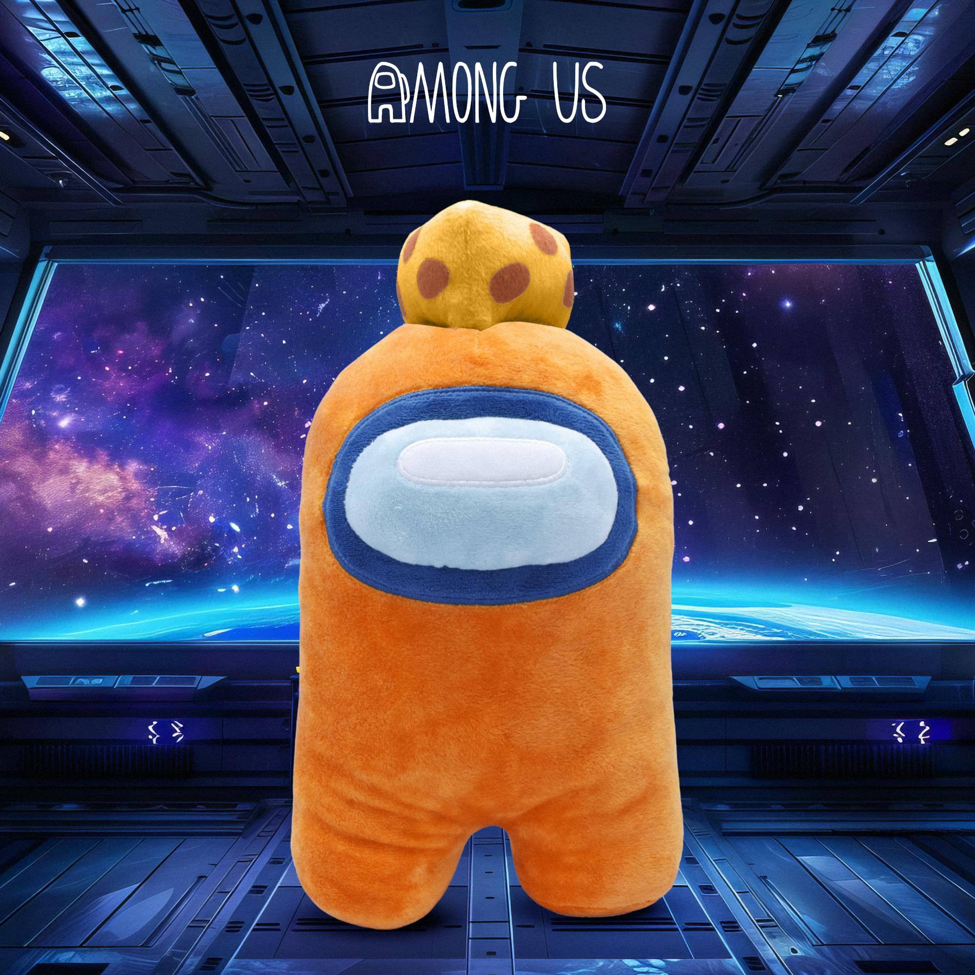 Alt View 3. Just Toys LLC - Among Us 7 Inch Plush | Orange Crewmate w/ Cheese Hat - Orange.