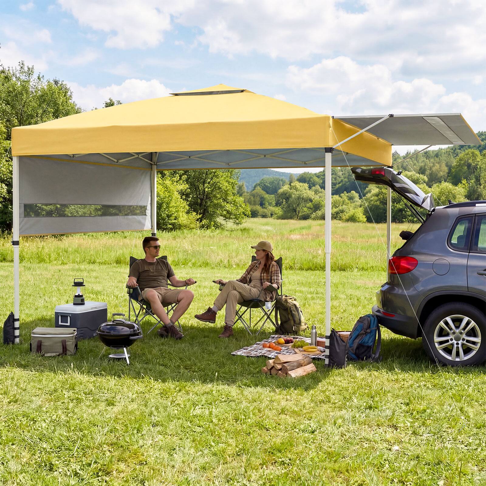 Alt View 3. Costway - Costway 10x17 FT Pop Up Canopy Tent with Dual Adjustable Awnings, Silver-Coated Fabric - Yellow.