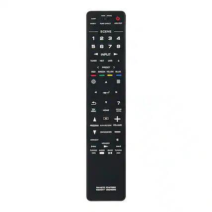 SEE MAIN FONE PARTY PUTL CRECT HOM sT SCENE 1 2 3 4 5 6 7 8 INPUT TUNER NET LISB PRESET RED GREEN YELLOW BLUE ? TOP MENU HOME POP-UP MMENU AL + PROGRAM SUR.DHCODE VOLUME ENHANCER STRAIGHT MEMORY L TUNING MODE BAND TUNING . RAVB72 Z4580 AVB77 VDO4050