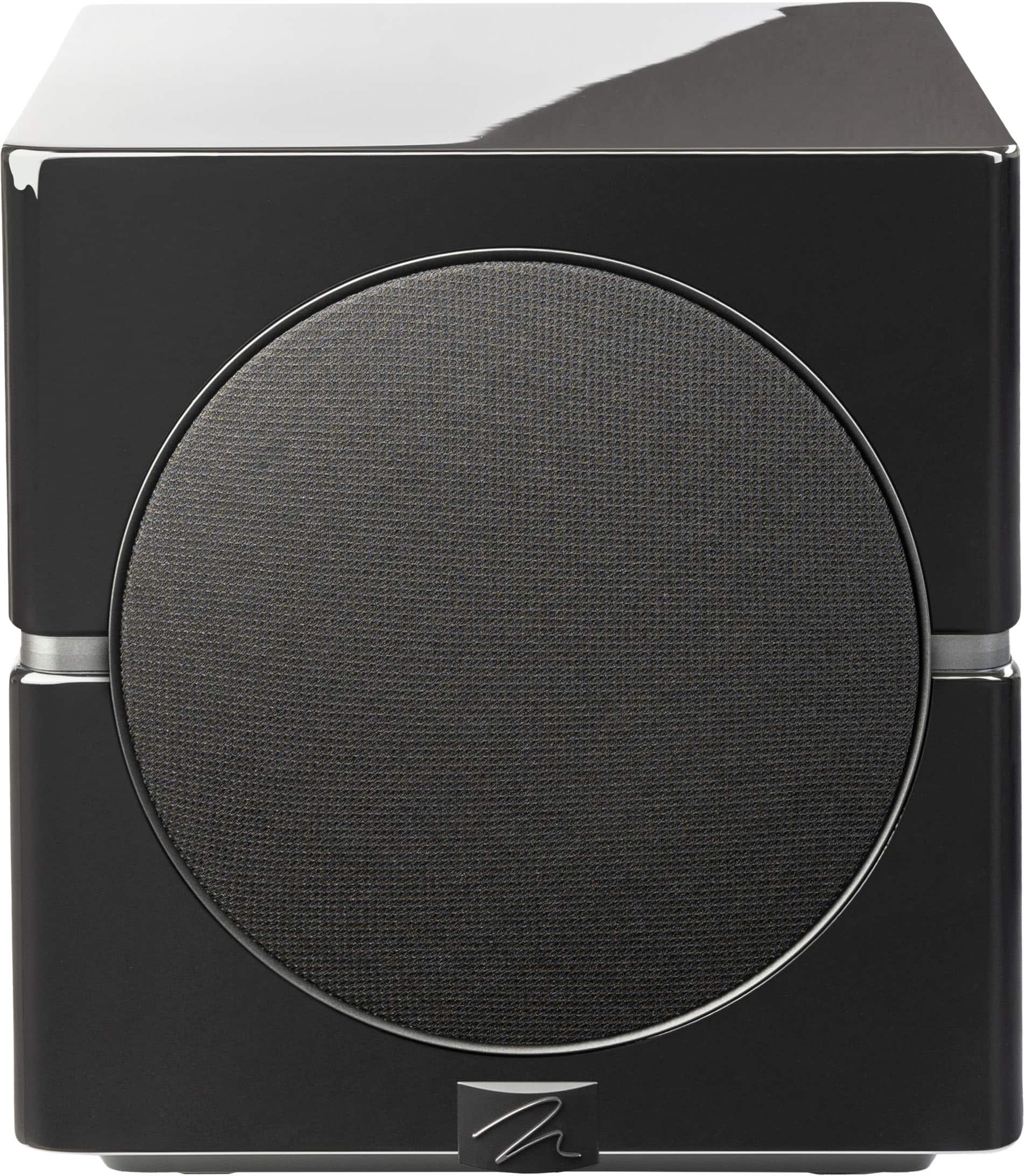 Angle. MartinLogan - Dynamo 10, 10” Sealed, Powered Subwoofer, with Magnitude MT-1kW Amplifier, Sub Control App, and Wireless Built-In - Gloss Black.