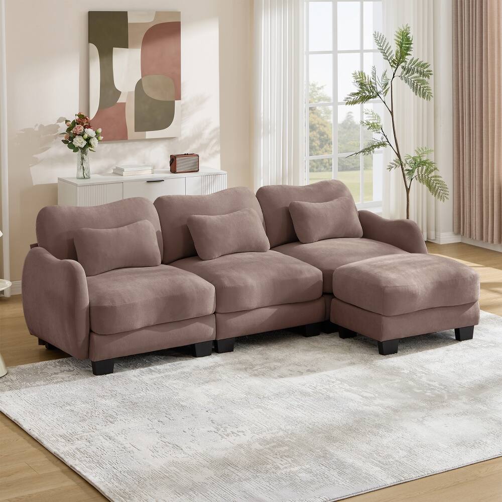 Left. Loheer - Loheer Chenille L-Shaped Sofa Oversized 3-Seater Sectional Modular Couch with Movable Ottoman Rose Dust - Rose Dust.