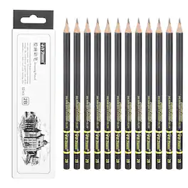 Unique Bargains - 12pcs 2B Sketch Pencils Professional Graphite Wood Break-Resistant for Artists Beginners Shading Doodling - Black
