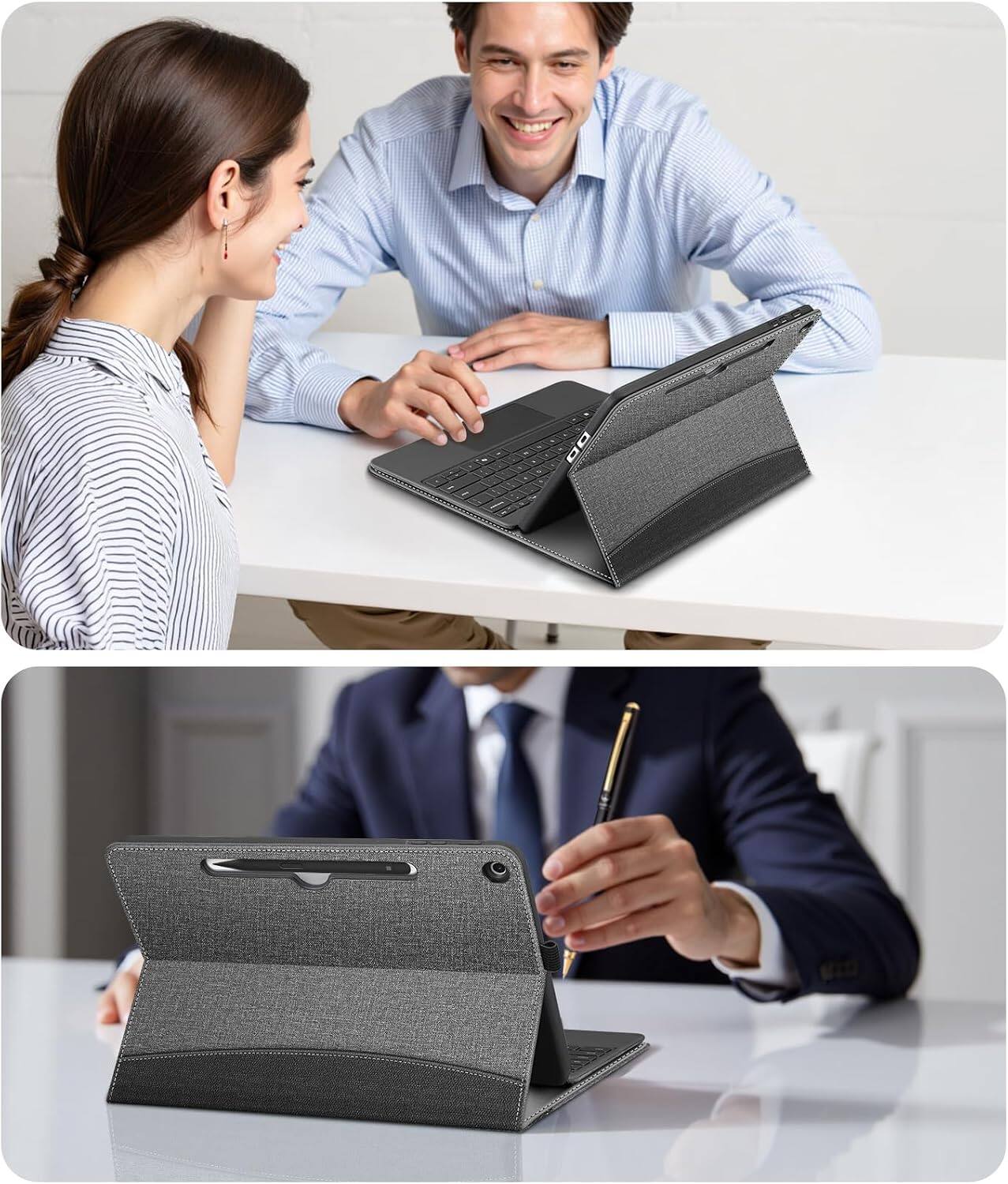 Alt View 4. Fintie - Portfolio Case for Microsoft Surface Pro 12 Inch 1st/2nd Edition (2025-2026) Multi-Angle Viewing Business TPU Back Cover - Gray.