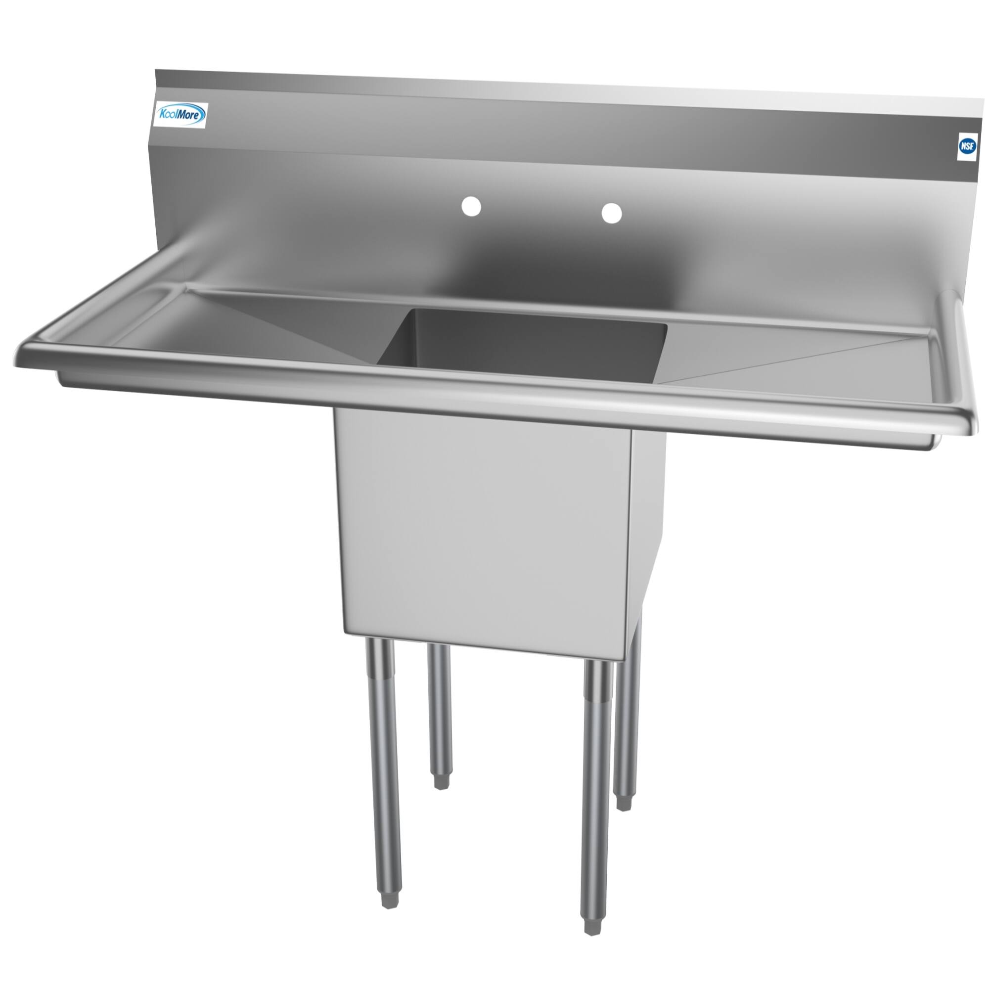 Angle. Koolmore - 45 in. One Compartment Stainless Steel  Sink with Drainboards, Bowl Size 15"x 15"x 12" SA151512-15B3. - Stainless Steel.