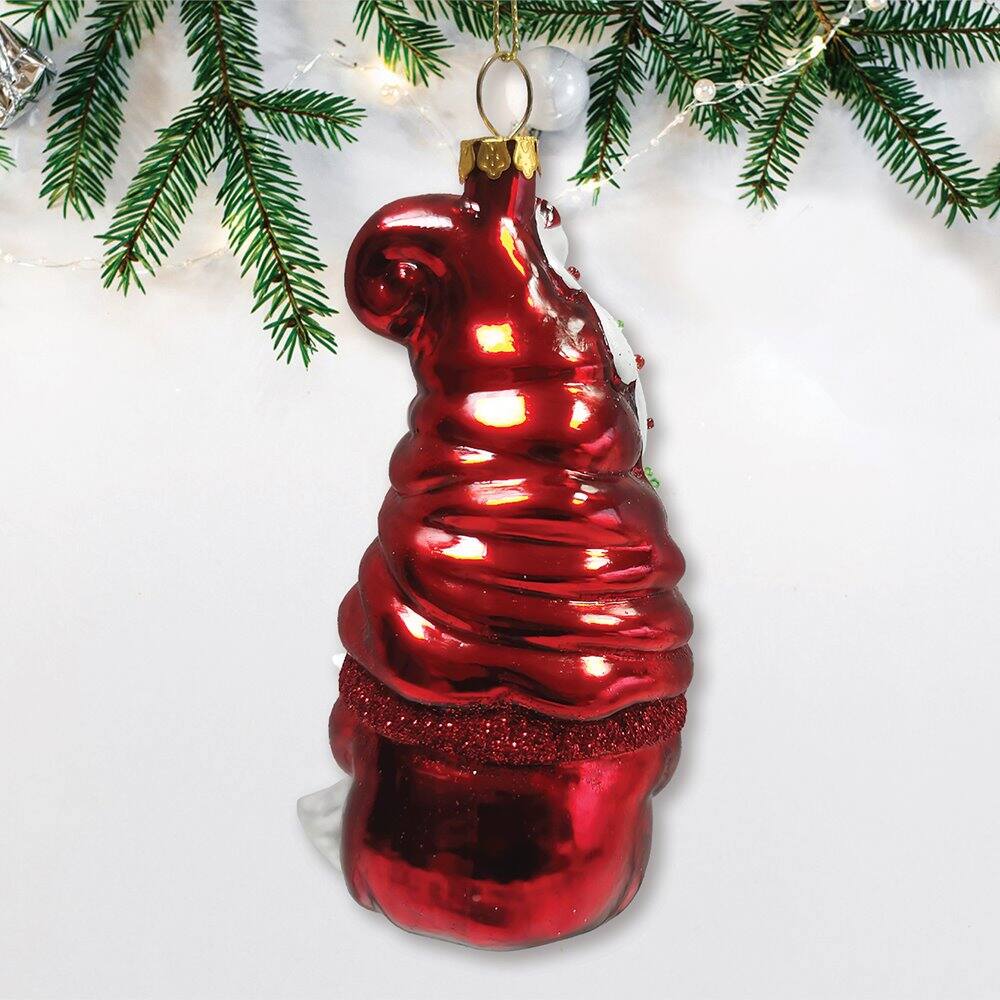 Back. OrnamentallyYou - Candy Cane Gnome Glass Christmas Ornament - Multi-colored.