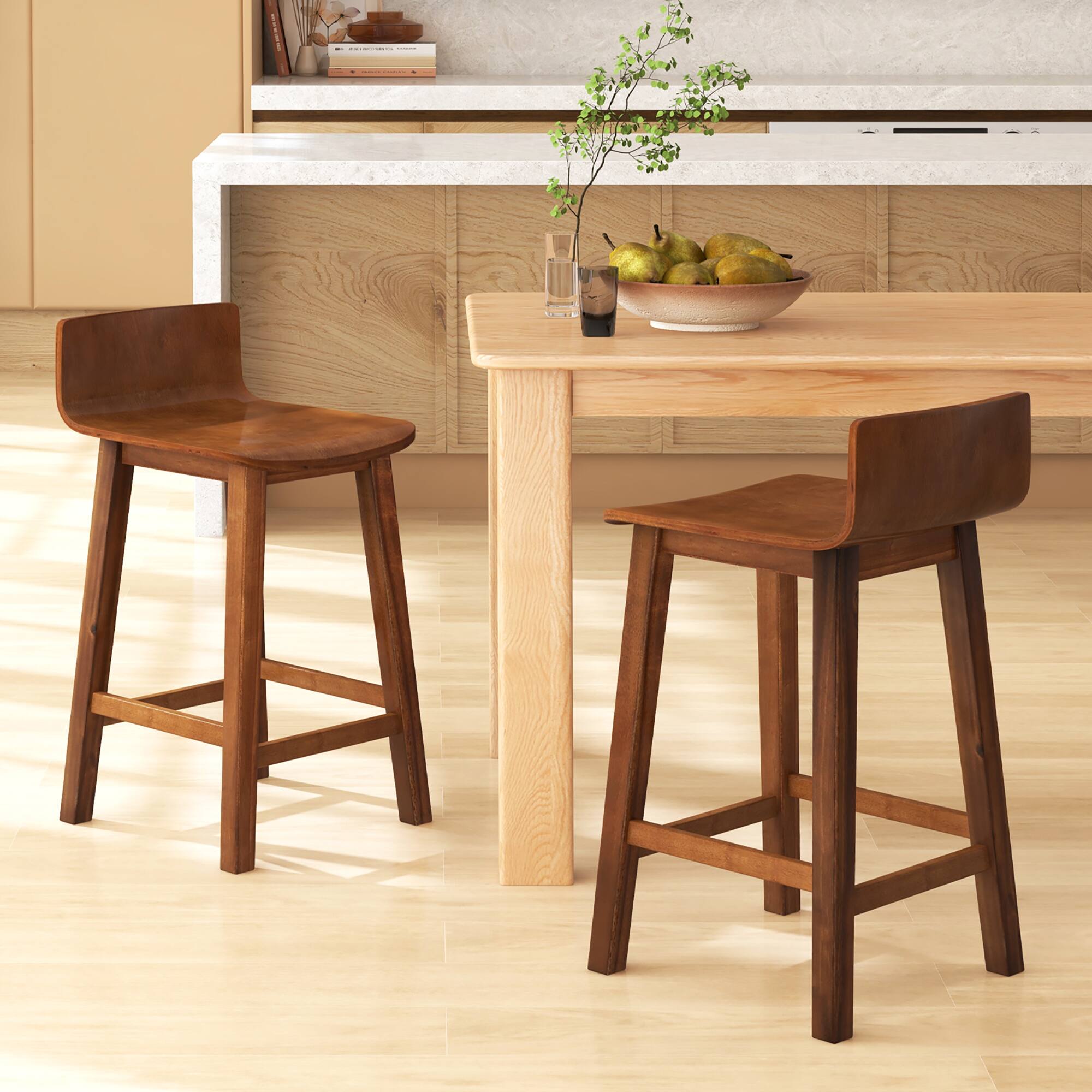 Alt View 8. Gymax - Gymax 24.5'' Solid Wood Bar Stools Set of 4 Home Counter Kitchen Stools w/ Low Backrest & Footrest - Brown.