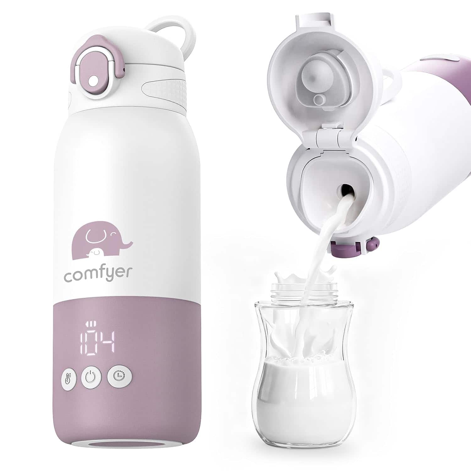 Comfyer - Portable Baby Bottle Warmer, Fast Heating, Travel, Long Battery Life - White