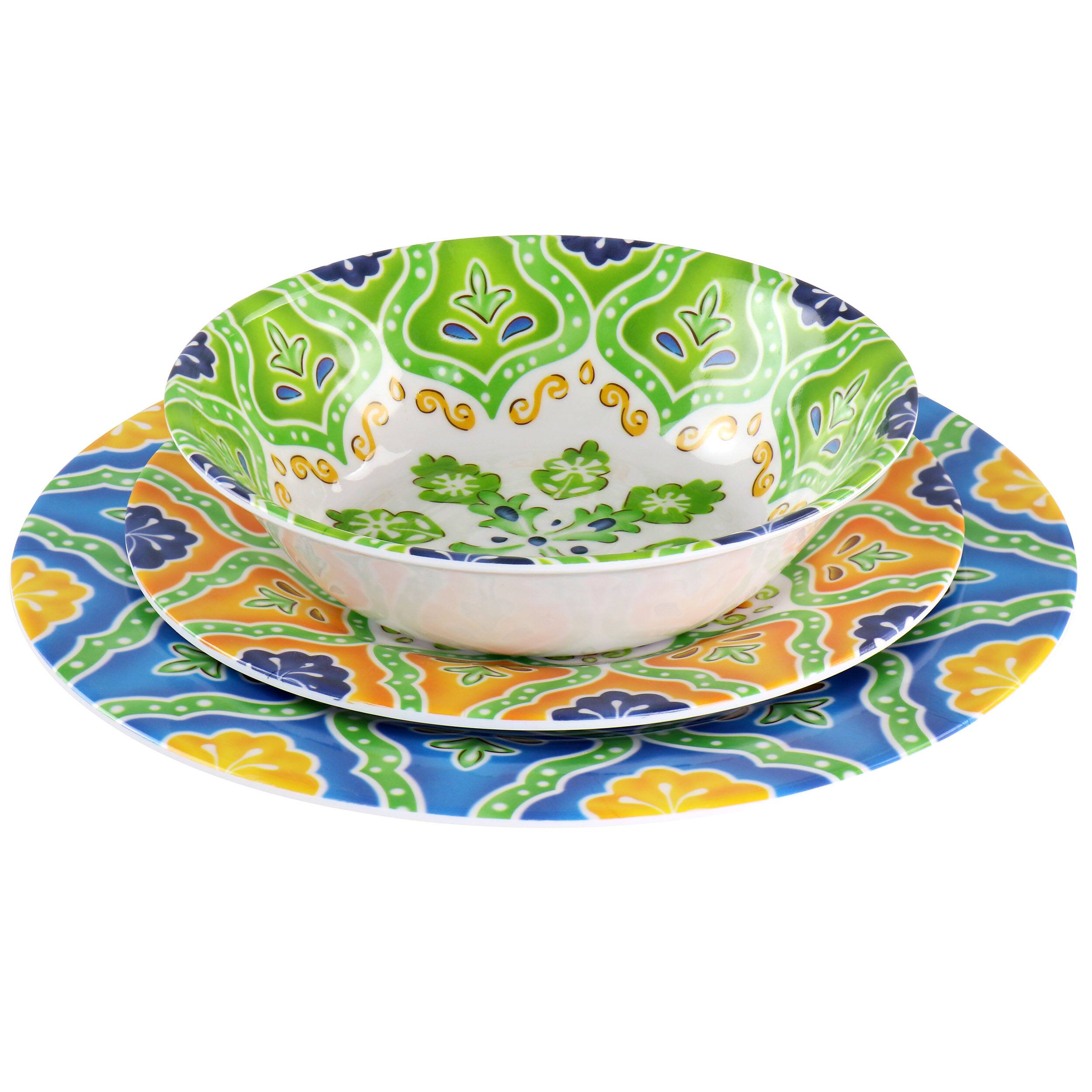 Left. Elama - Elama Stapanya 12 Piece Melamine Dinnerware Set in Multi - Multi.
