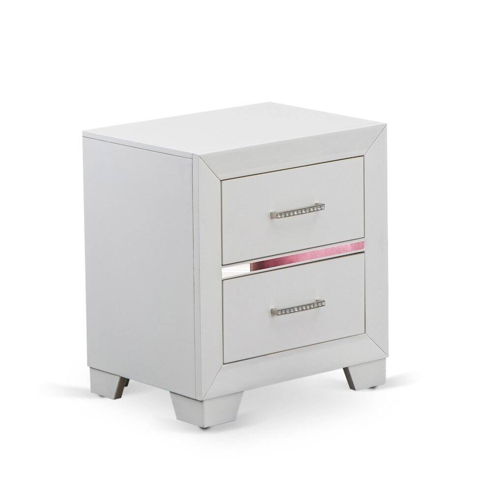 Angle. East West Furniture - East West Furniture 1-Piece Pandora mid century Wooden Nightstand with 2 Wood Drawers for Bedroom - White Finish - Multi-Color.