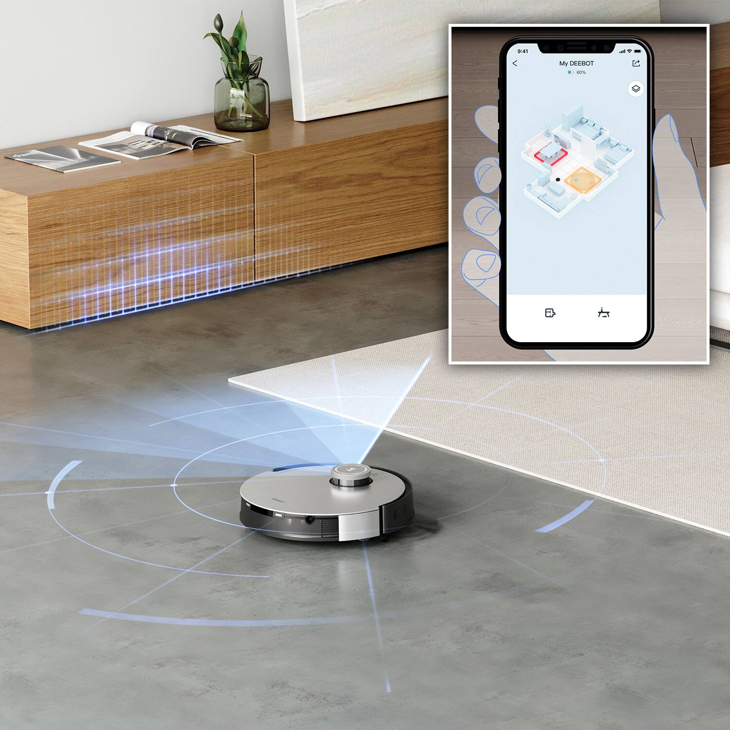Alt View 13. ECOVACS Robotics - DEEBOT X1 OMNI Robot Vacuum & Mop with Auto Empty and Refill, Laser Mapping, AI Object Recognition and Self Clean - BLACK + SILVER.