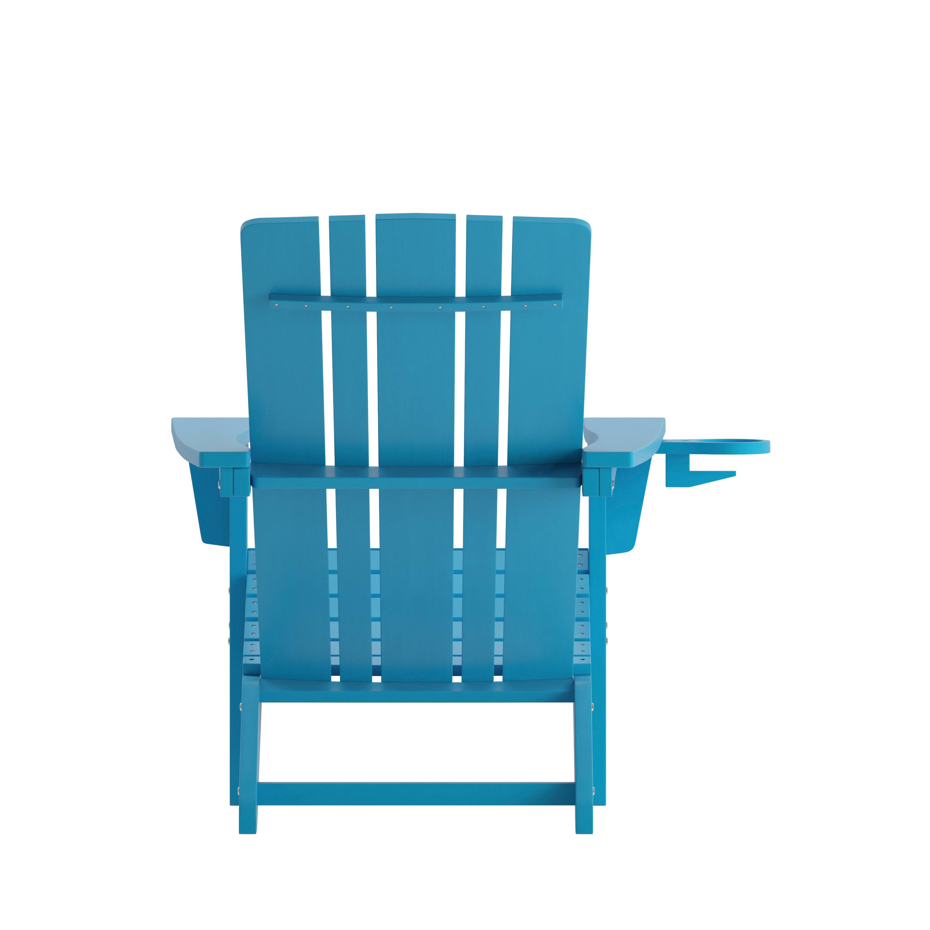 Back. Flash Furniture - Halifax Adirondack Chair with Cup Holder, Weather Resistant HDPE Adirondack Chair in Blue - Blue.