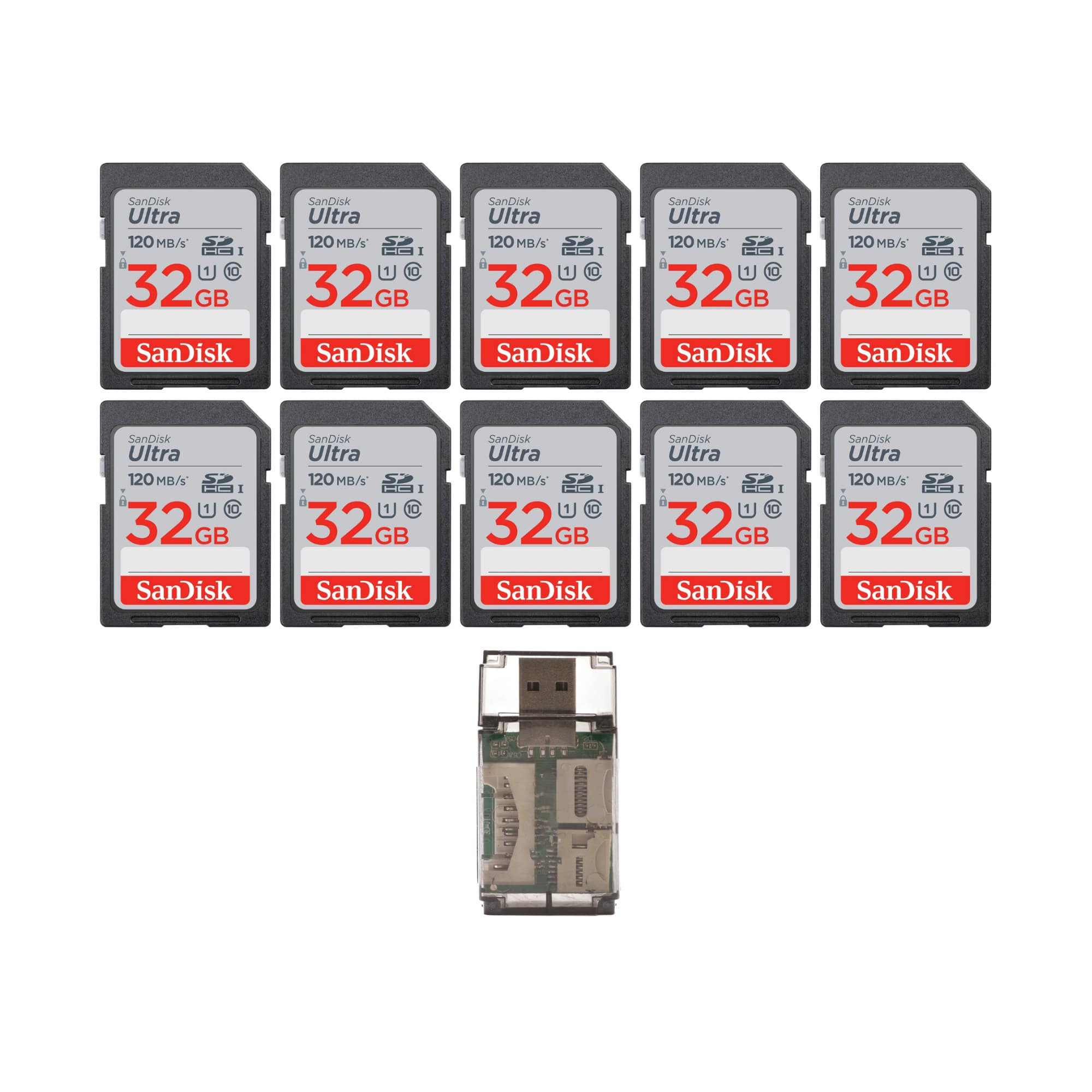 SanDisk - 32GB Ultra SDHC UHS-I Memory Card w/High Speed USB Card Reader (10-Pack)