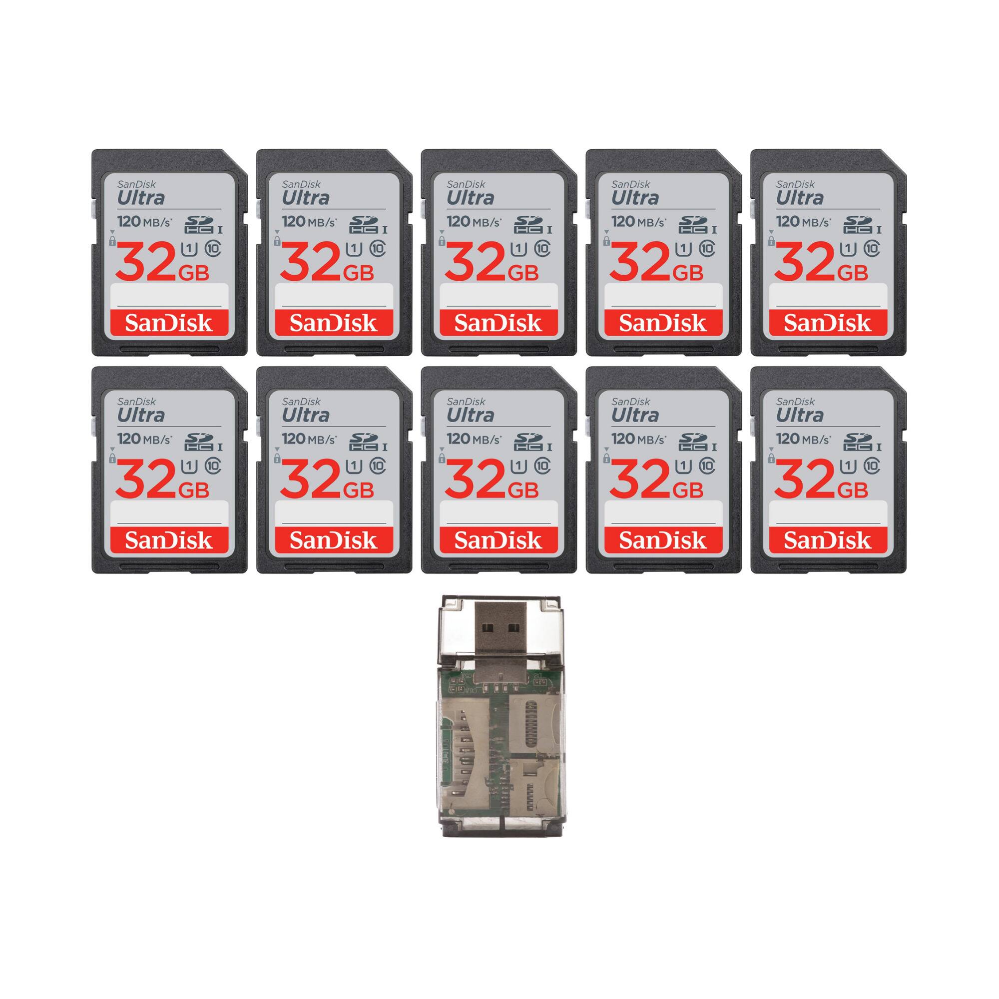 SanDisk - 32GB Ultra SDHC UHS-I Memory Card w/High Speed USB Card Reader (10-Pack)