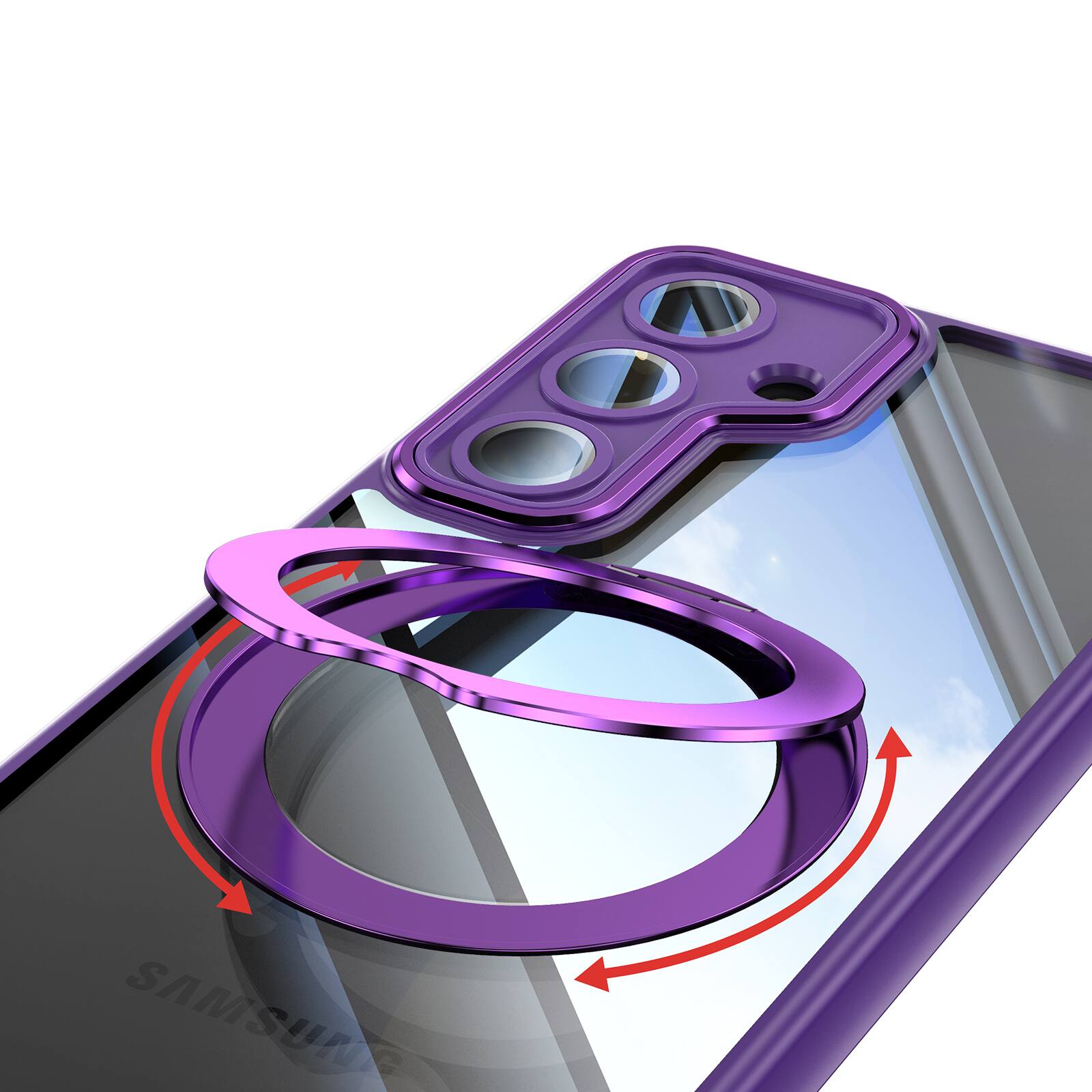 Alt View 3. Dteck - Magnetic Clear Case For Samsung Galaxy A17 5G, Shockproof Anti-Scratch 360° Ring Holder Stand PC+TPU Protection Cover - Darkpurple.