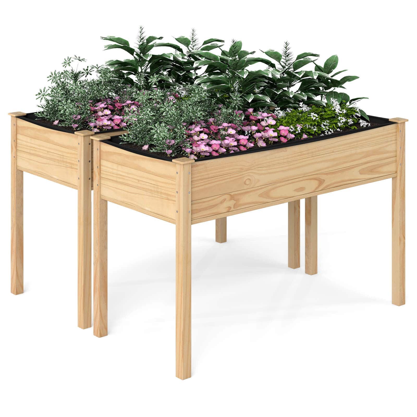 Costway - 2PCS Wooden Raised Garden Bed w/Legs Liner Drainage Holes Large Planter Box - Natural price history on PriceWatchPro