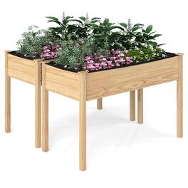 Costway - 2PCS Wooden Raised Garden Bed w/Legs Liner Drainage Holes Large Planter Box - Natural