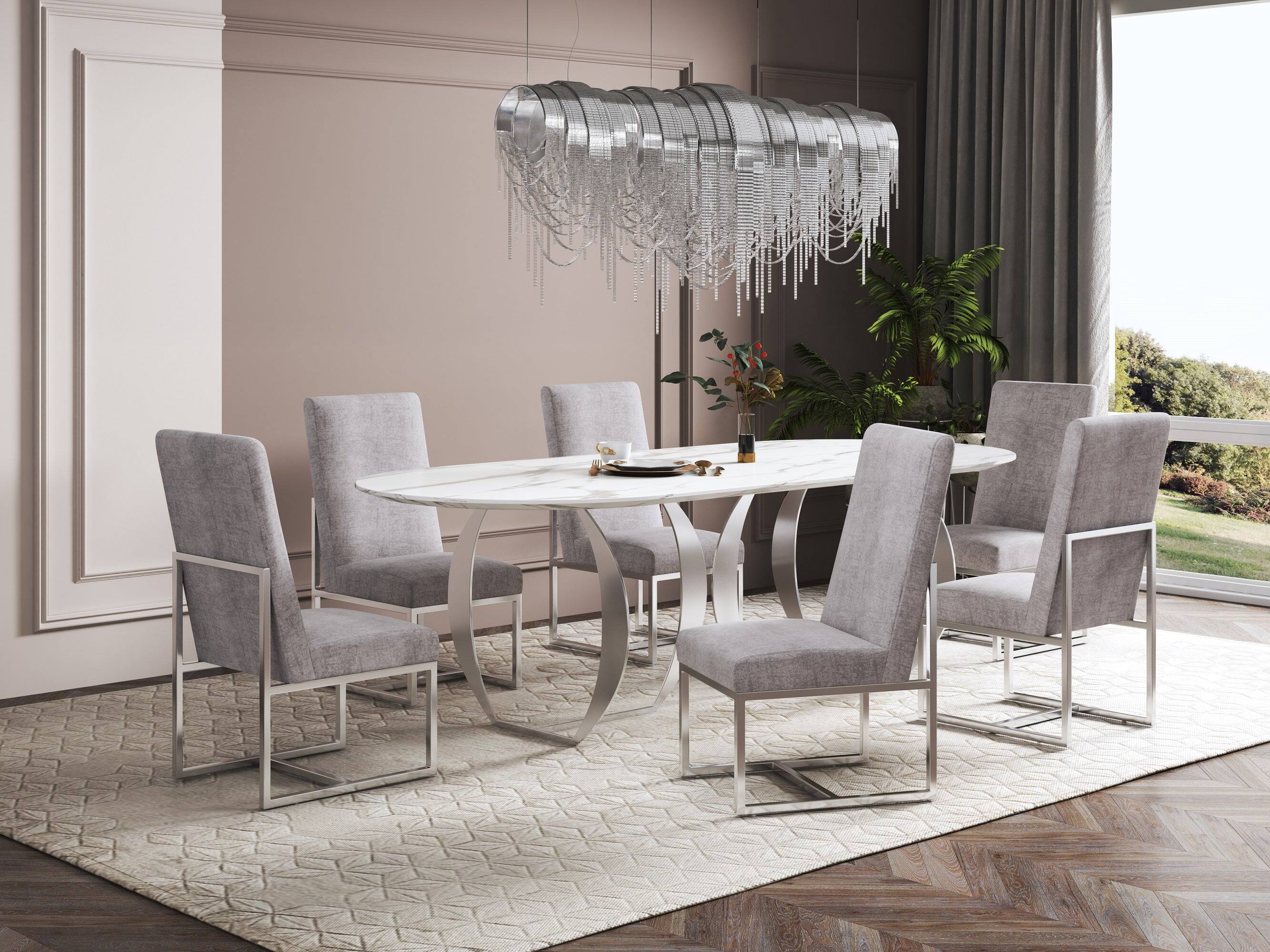 Angle. Manhattan Comfort - Element Modern Metal Velvet Dining Chair - Set of 2 - Steel.