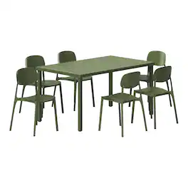WestinTrends - Playa 7-Piece Outdoor Metal Patio Dining Set with Stackable Chairs - Olive Green