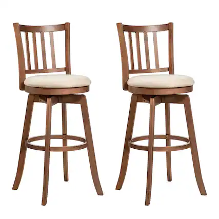 Front. Gymax - Gymax 30.5'' Swivel Barstools Set of 2 w/Backrest & Upholstered Seat Footrest for Pub - Brown.