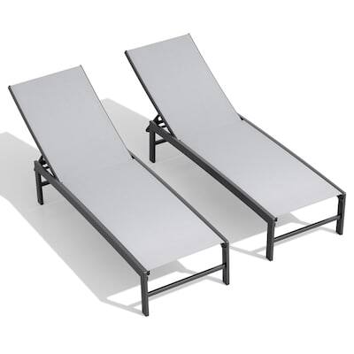 Alt View 6. Crestlive Products - Crestlive Products Set of 2 Black Metal Frame Adjustbale Chaise Lounge Chair Mesh Seat - Gray-2PCS.