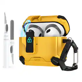 Dteck - For Airpods Pro 3rd Gen (2025) Rugged Secure Lock Shockproof Case With Keychain+Clean Pen - Yellow