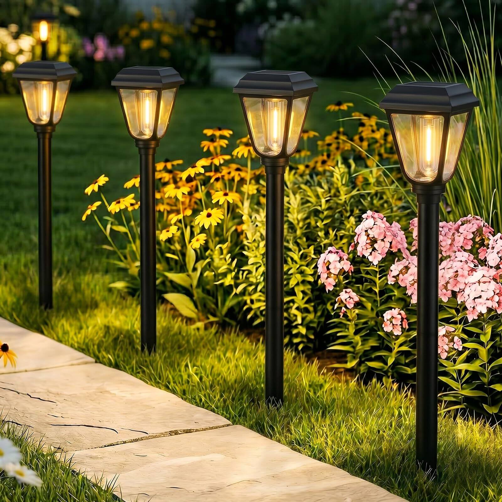 Angle. Dazzed Corner - Solar Pathway Lights 8-Pack, Waterproof 3000K Warm White, Auto On/Off - Black.