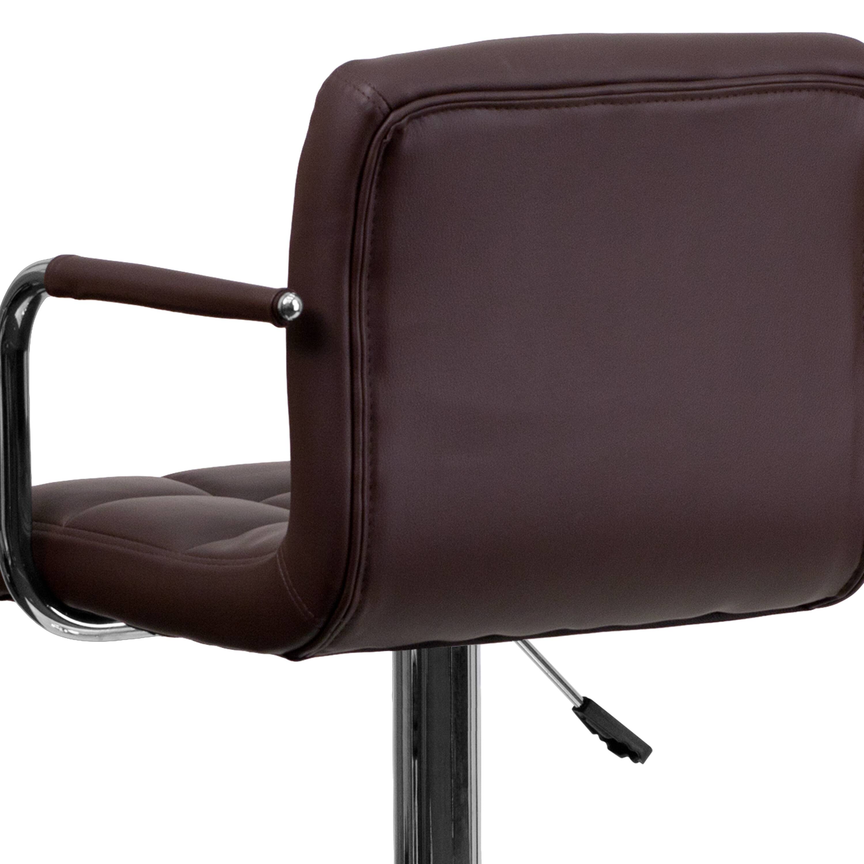 Alt View 9. Emma + Oliver - Contemporary Quilted Vinyl Adjustable Height Barstool with Arms - Brown.