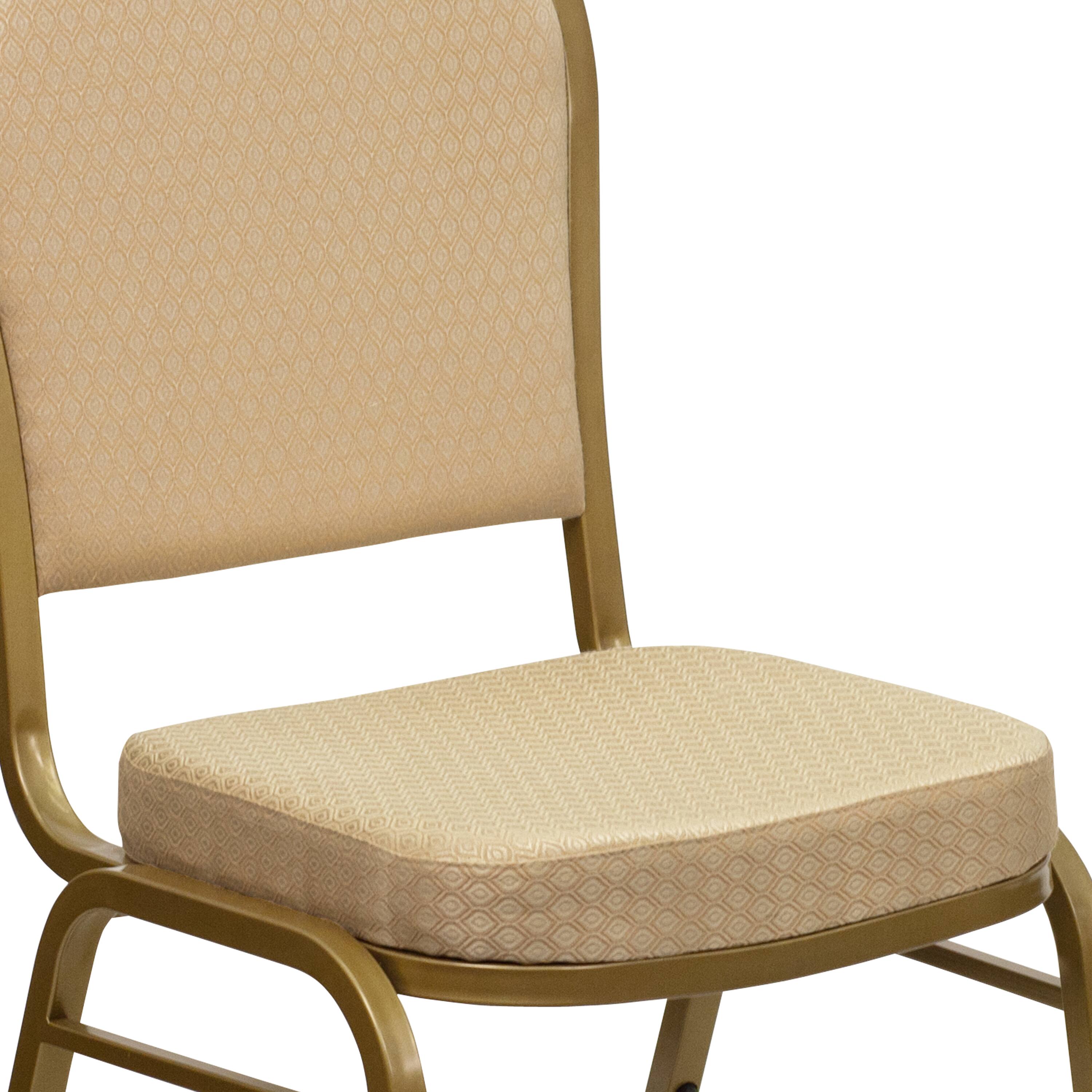 Alt View 9. Emma + Oliver - Dome Back Stacking Banquet Dining Chair - Beige Patterned Fabric/Gold Frame.
