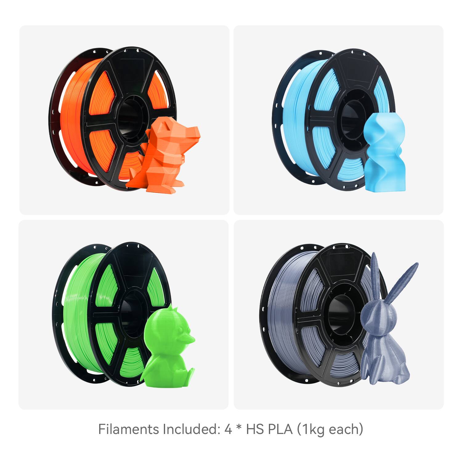 Filaments Included: 4 * HS PLA (1kg each)