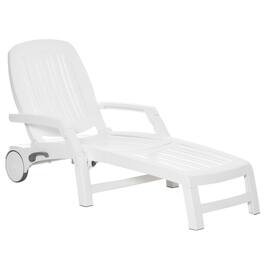 Outsunny - Outdoor Chaise Lounge Chair on Wheels with Storage Box, Waterproof Lounger with Quick Assembly, Folding Design - White
