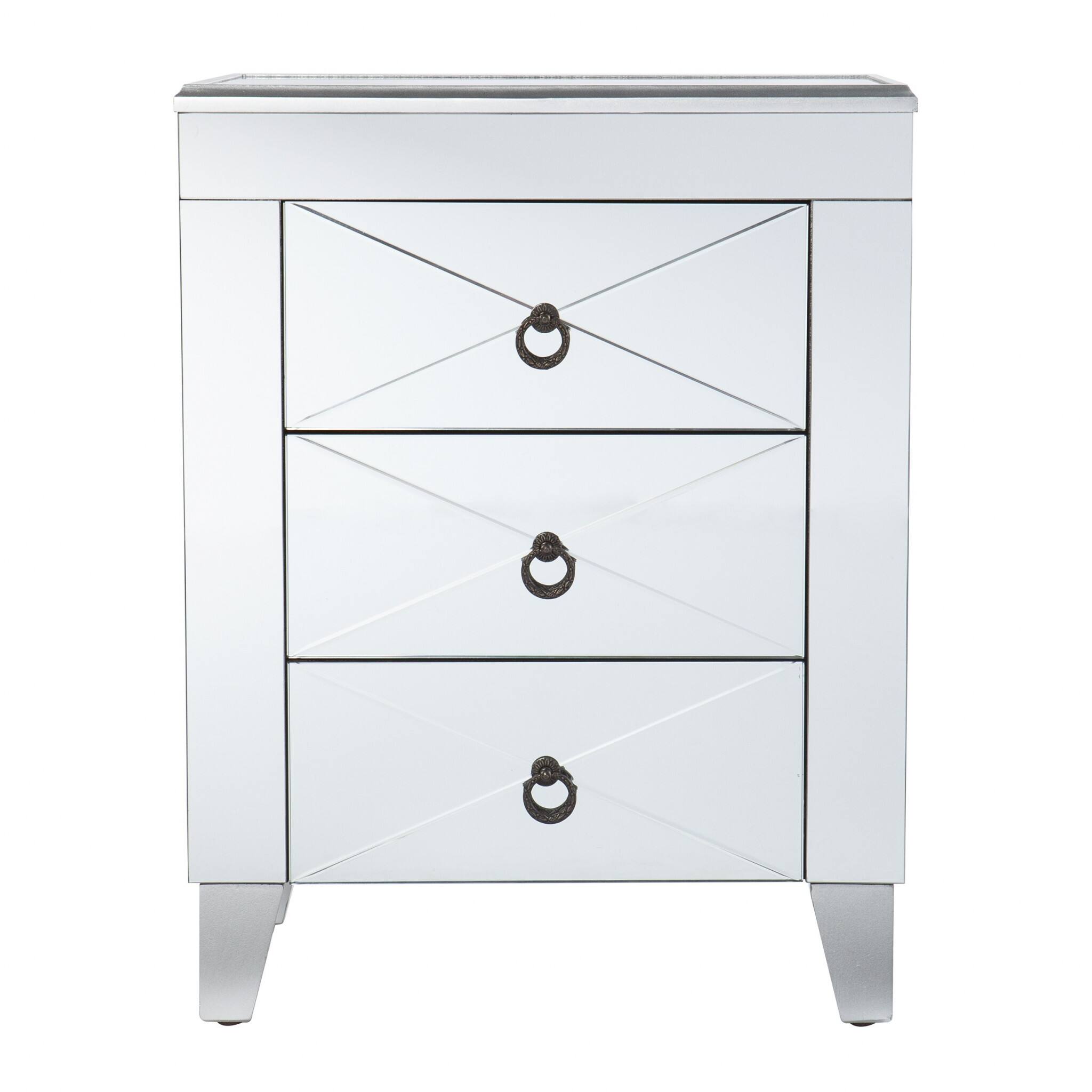 Hivvago - 26 Inch End Table With Three Drawers - Silver