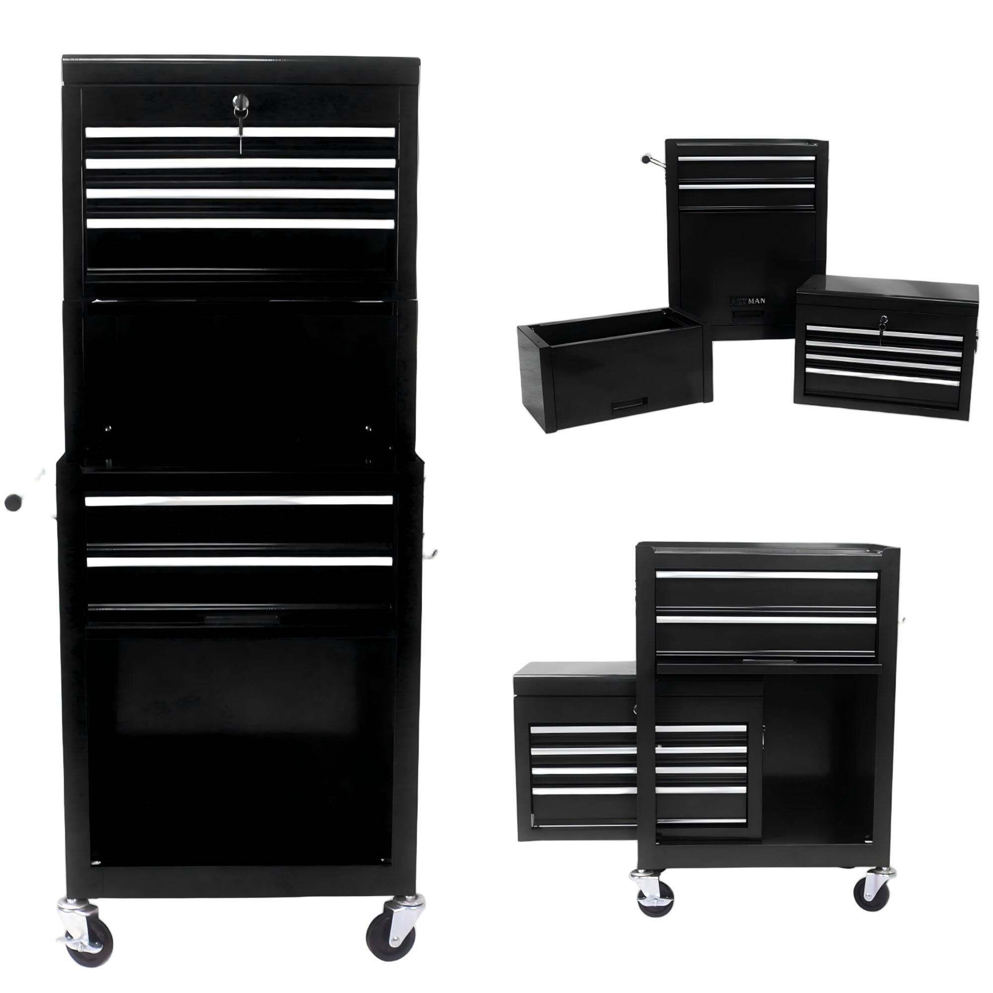 Ecooso - 6-Drawer Rolling Tool Chest with Lockable Casters, Detachable Top Toolbox, Metal Organizer - Black